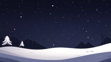 Naklejka premium Minimal Winter Landscape Under Starry Night Sky Illustration