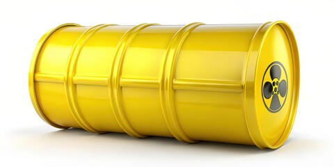 Yellow Industrial Barrel with Radioactive Symbol on White Background