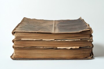 Ancient leather-bound books resting on a white background, showcasing their weathered beauty isolated on transparent background