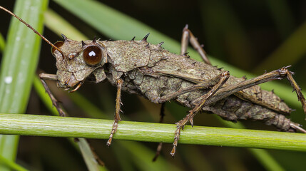 stick insect blending seamlessly with green grass, showcasing its camouflage