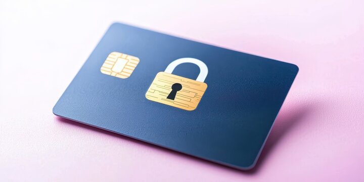 Online Payment Systems. Secure credit card with a lock symbol on a soft pink background.