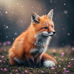 Magical Fox in a Dreamy Forest with Colorful Flowers