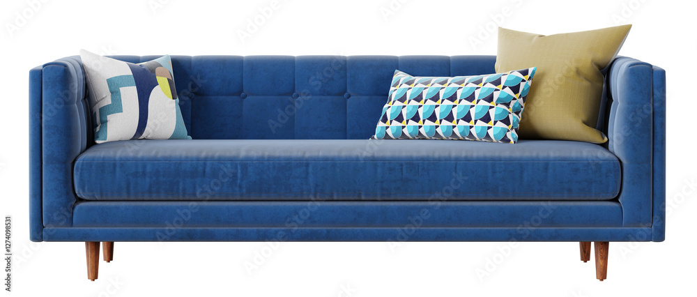 Aufkleber Blue sofa isolated on transparent background. 3D render.