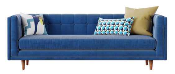 Blue sofa isolated on transparent background. 3D render.