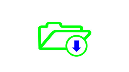 Document file downloading or transfer process with arrow icon. Simple download green folder icon on white background