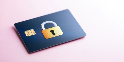 Online Payment Systems. Secure credit card with a lock symbol on a pink background.