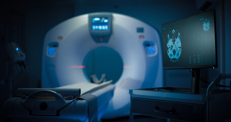 Medical CT or MRI or PET Scan Standing in the Modern Hospital Laboratory. Technologically Advanced...