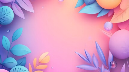 Pastel Floral Background with Smooth Shapes and Leaves
