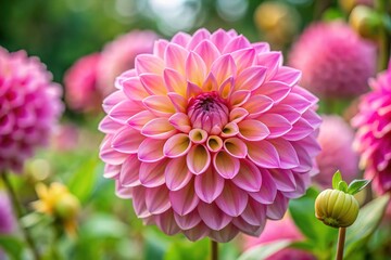 Fototapeta premium Pink Dahlia Flower in Butchart Garden, Victoria, BC