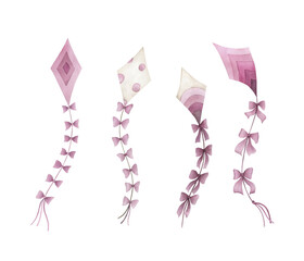 Watercolor baby collection with   kites. Hand drawn cute isolated  illustration on white background