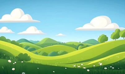 Naklejka premium Lush green hills with a blue sky poster background 