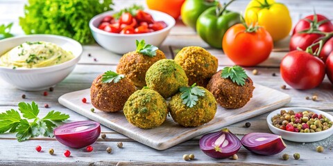 Scrumptious Organic Falafel Balls on Rustic Wooden Tabletop