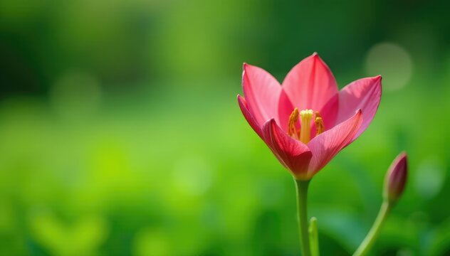 Delicate pink amarcrinum flower in a green meadow, green meadows, botanicals