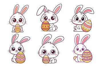 A Bundle of Cute Bunny holding an egg vector cartoon illustration Easter day