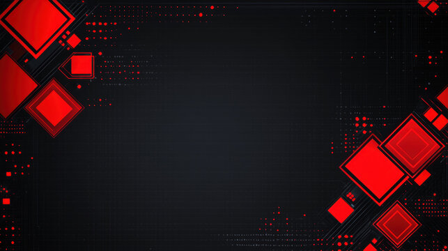 Modern abstract background with red squares on black canvas, creating dynamic and vibrant design. Perfect for technology or digital themes