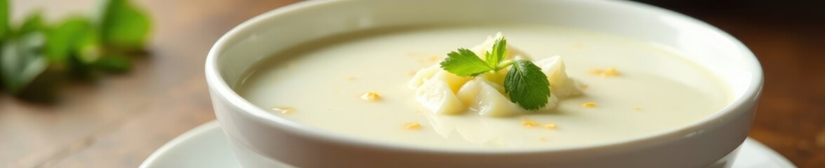 Creamy white broth with a splash of coconut milk, white, creamy, rich