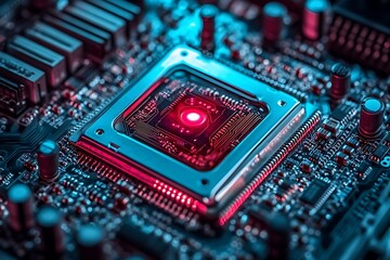 Fototapeta premium CPU, illuminated, circuit board, tech background, website