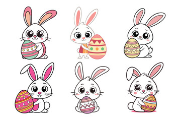 A Bundle of Cute Bunny holding an egg vector cartoon illustration Easter day