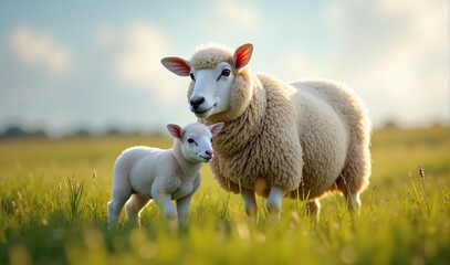 Obraz premium Mother sheep with lamb