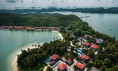 Aerial View of Luxurious Tropical Resort on Secluded Island