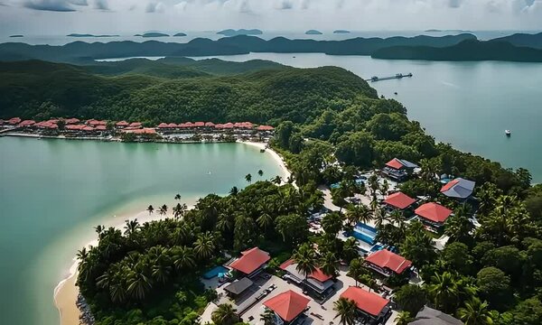 Aerial View of Luxurious Tropical Resort on Secluded Island