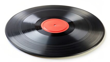 Vinyl Record with Red Center Label on White Background