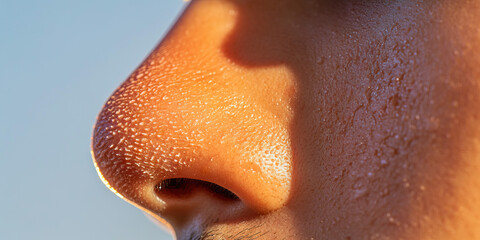 Close-up of Perspiring Human Nose and Cheek