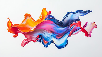An abstract splash of multicolored paint frozen mid-air, isolated against a white background, bold and dynamic