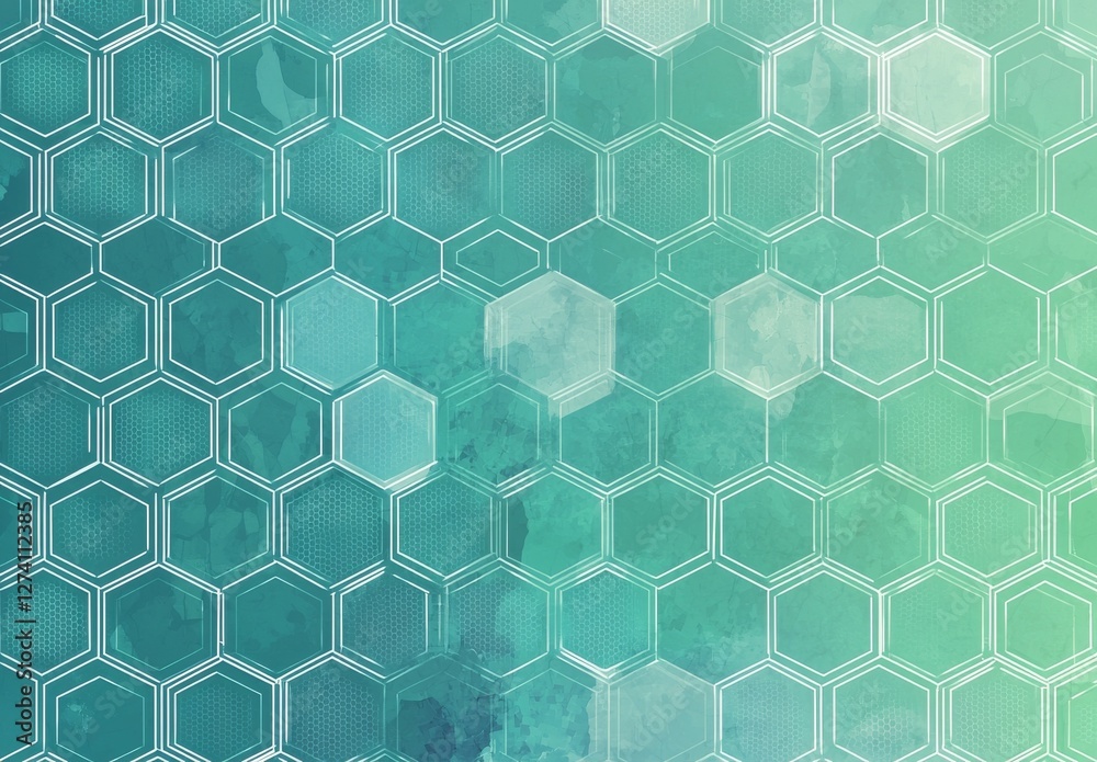 Poster turquoise background with hexagonal pattern for modern design and creative projects