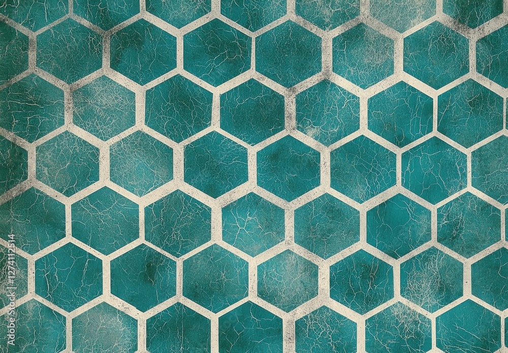 Poster turquoise hexagonal pattern background with distressed texture for modern design projects