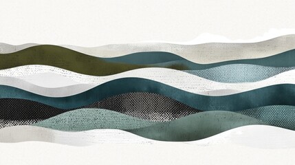 Abstract Landscape: Serene Waves of Teal, Green, and Gray