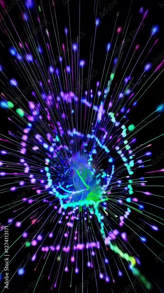 Poster dynamic neon particle explosions: energetic transformations and vibrant patterns