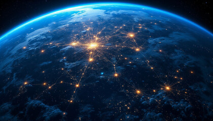 Planeta Tierra con luces de la ciudad en el espacio