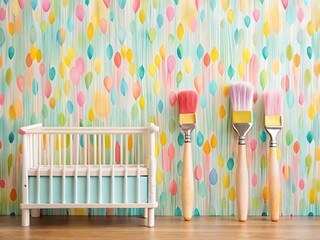 Whimsical Nursery Paint Strokes on Patterned Wall