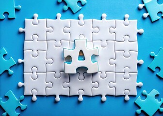 Fototapeta premium White Jigsaw Puzzle on Blue Background