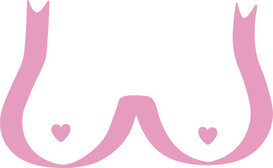 Breasts Pink October Ribbon Hand Drawn Illustration Vector