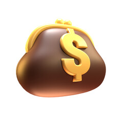 3D wallet icon illustration, money bag
