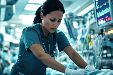 Fototapeta premium Emergency medical response dynamic actions of hospital healthcare professionals
