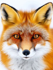 Fototapeta premium Majestic Red Fox Portrait - Close-up of a red fox, showcasing its vibrant fur, intense gaze, and striking features