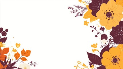 Autumn floral border; white background; fall design; greeting card