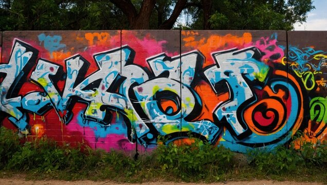 Colorful graffiti on brick walls
