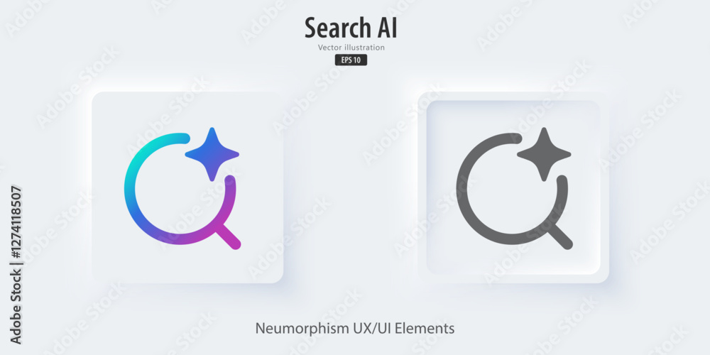 Aufkleber Modern AI search engines button. Analysis from machine learning. search button in trendy neuromorphic style for Apps, websites, and interfaces. UI UX elements. Vector illustration.