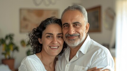 Obraz premium An older couple embracing warmly in a homely setting.