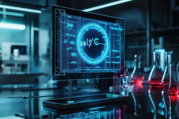Holographic Screen Displaying a Circle with the Pi Formula (π = C/d) Floating Above It in a High-Tech Lab
