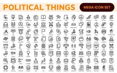 Fototapeta premium Politics Icon Set: A comprehensive collection of icons representing political themes, perfect for enhancing campaign materials, educational resources, and civic engagement initiatives.
