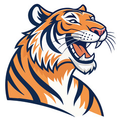 A tiger head logo vector design features a stylized representation of a tiger's face, showcasing its majestic and fierce nature.
