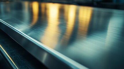 Close-up view of finely machined titanium alloy sheet reflecting ambient light in a workshop environment