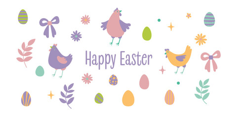 Set of Easter elements. Good for posters, postcards, stickers, banners and scrapbooking.