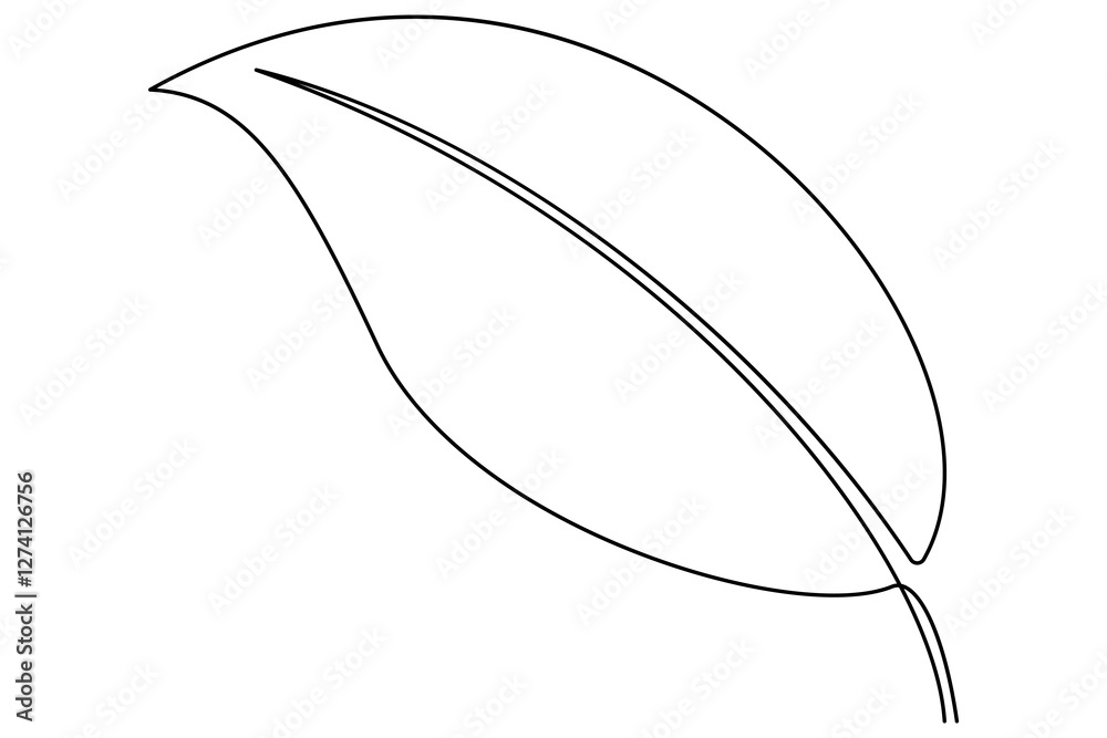 Wall mural continuous single line drawing of a leaf editable stroke outline vector illustration