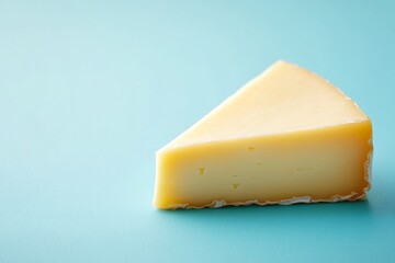Triangle of cheese on a blue backdrop creating a simple yet appealing composition